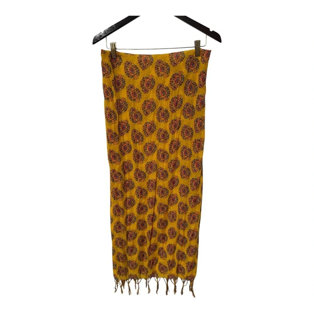 Aerie Yellow Boho Paisley Scarf Tassel Fringe One Size
